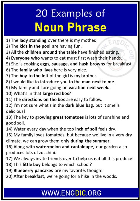 noun phrase examples with answers