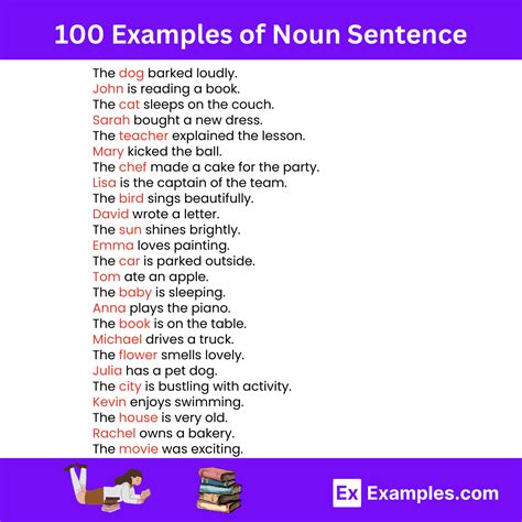 noun sentence examples list