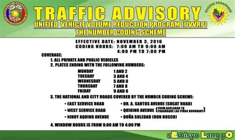number coding window hours in paranaque