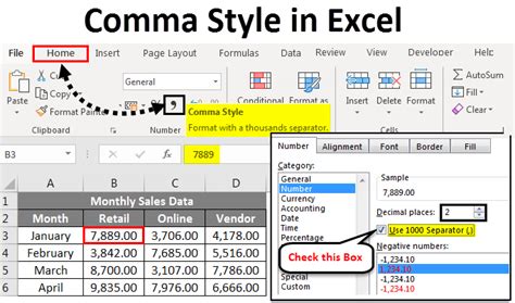 number format in excel with comma