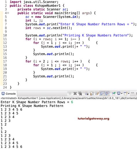 number pattern program in java using for loop