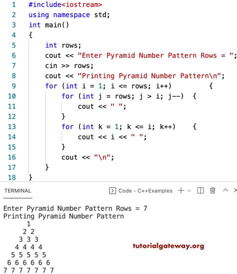 number pattern programs in c++ using for loop