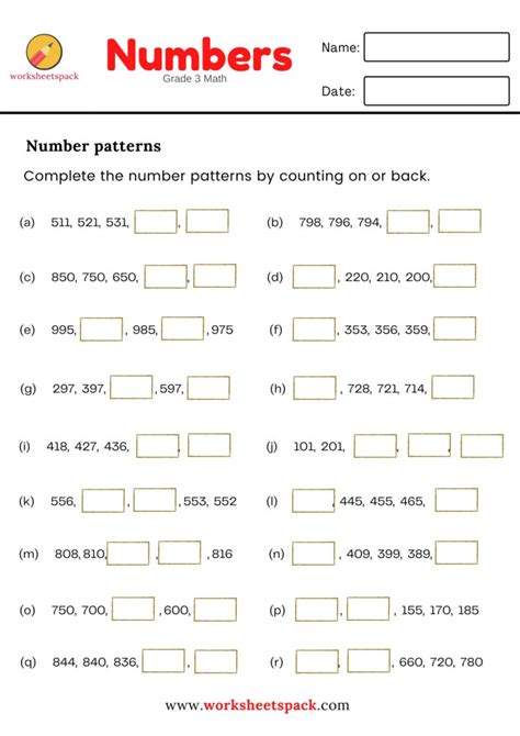number pattern questions for class 3