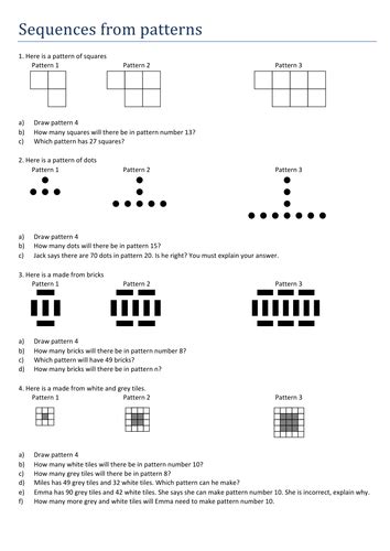 number pattern questions for grade 9