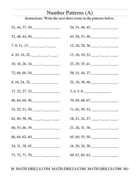 number pattern questions with answers grade 6