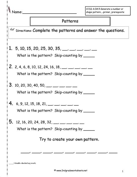 number pattern worksheet for class 4 with answers pdf