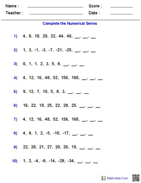number patterns examples with answers class 6