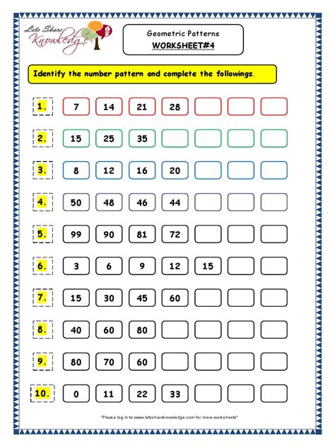number patterns in maths grade 3