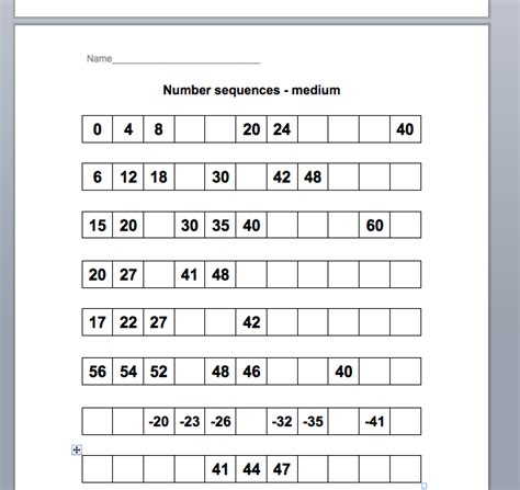 number sequence questions and answers
