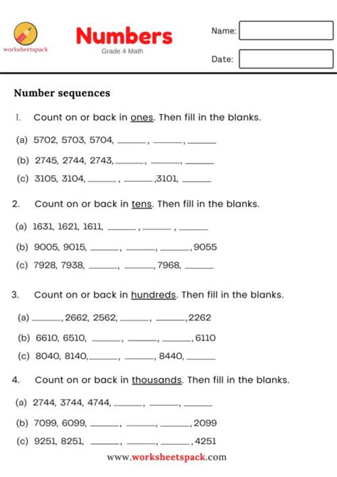 number sequence questions grade 4