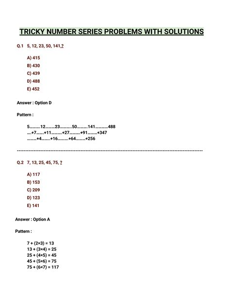 number series problems with solutions