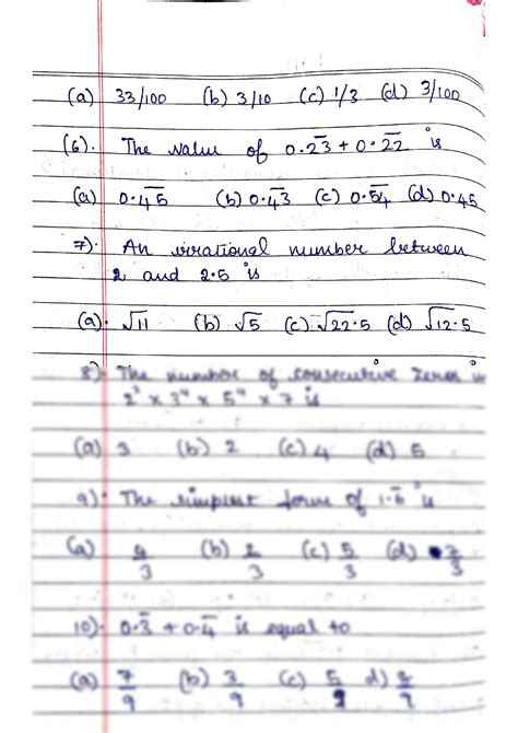 number system mcq questions for class 6