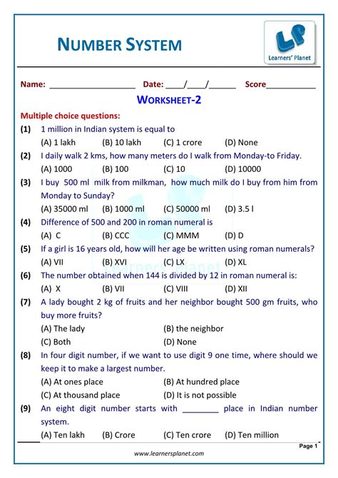 number system questions for class 6