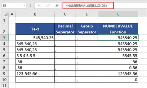 numbervalue excel 2007
