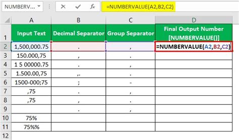 numbervalue excel 2010