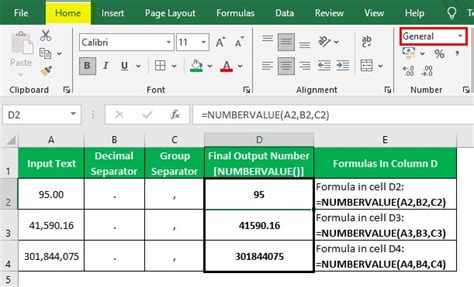 numbervalue excel not working
