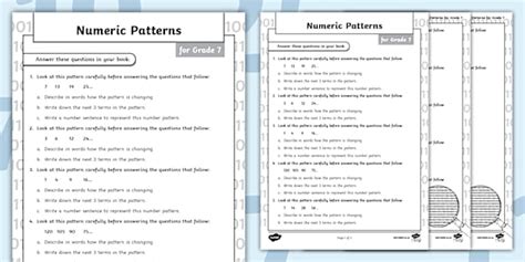 numeric and geometric patterns grade 7 investigation answers