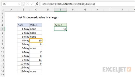 numeric value formula in excel