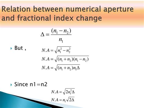 numerical aperture formula with n1 and n2