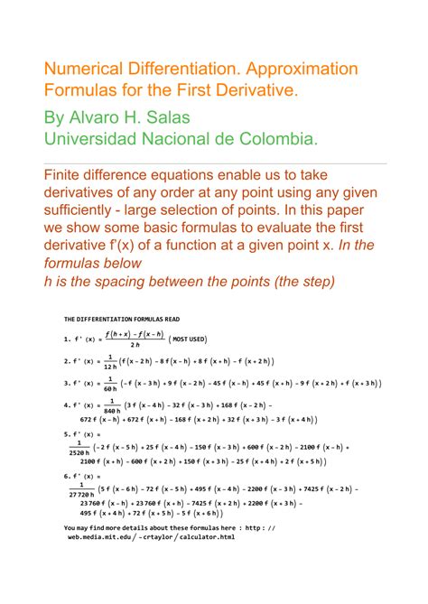 numerical differentiation formulas pdf