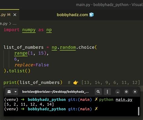 numpy generate list of random integers