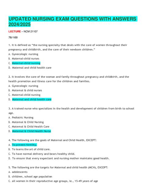 nursing exam questions and answers pdf download