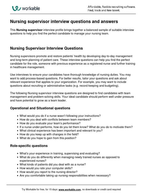 nursing supervisor interview questions and answers scenarios pdf