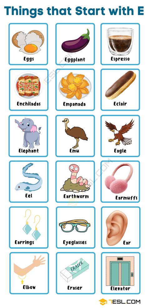 object words starting with e