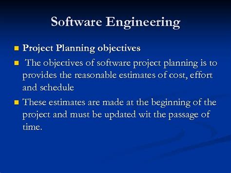 objective of project planning in software engineering