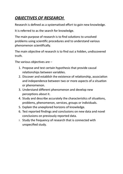 objective of the study example pdf