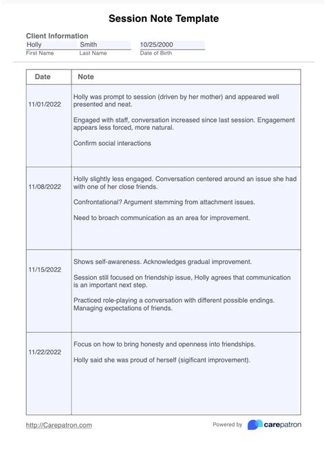 objective session notes example