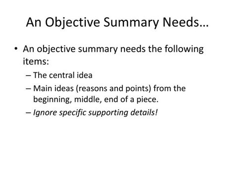objective summary example for students