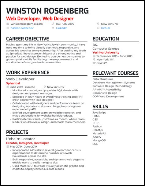 objectives of web developer in resume