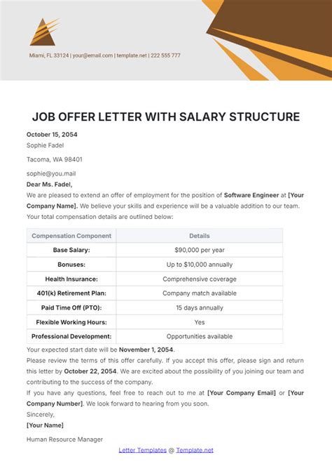 offer letter format with salary structure