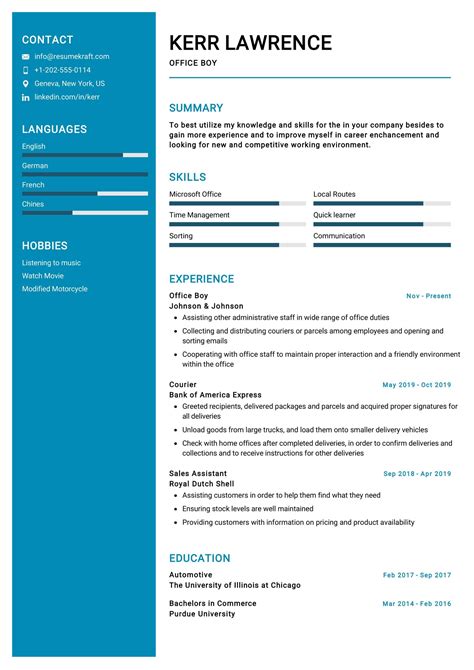 office boy cv format in word