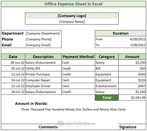 office expenses sheet in excel format