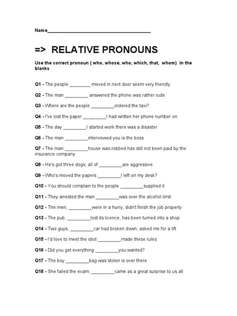 omitting relative pronouns exercises with answers pdf