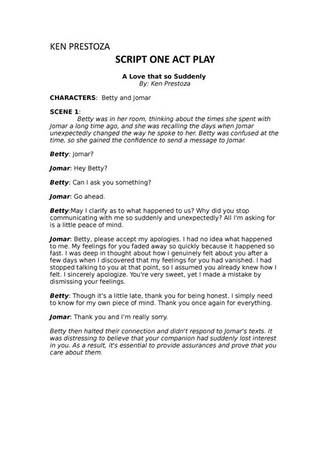 one act play script example about love