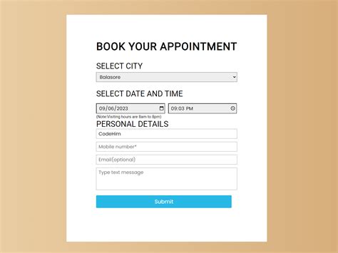 online booking form html code