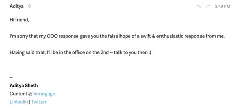 ooo status message sample