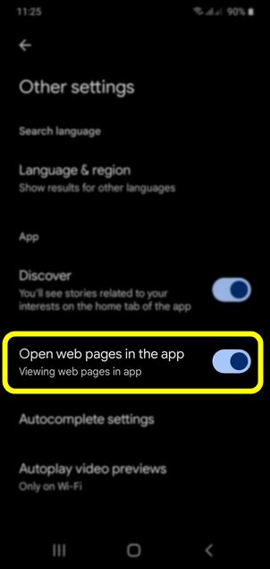 open web pages in the app