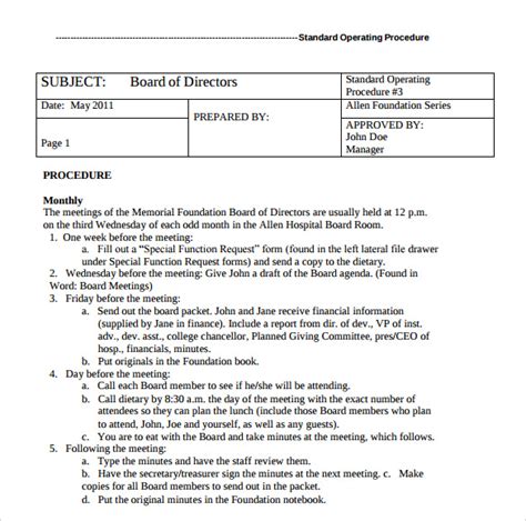 operating procedures manual examples