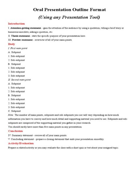 oral presentation outline format