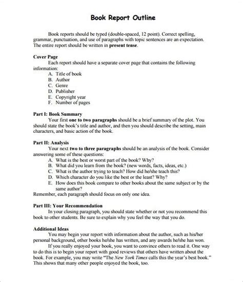 outline of a book report example