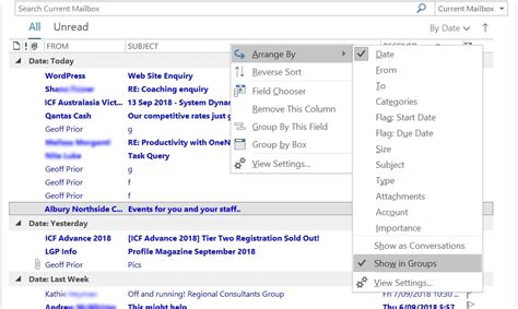 outlook group emails to inbox