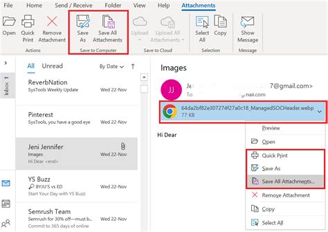 outlook how to save all attachments from multiple emails