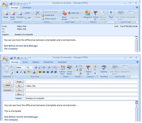 outlook message format vs template