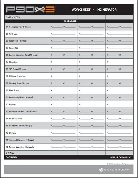 p90x3 incinerator exercise list