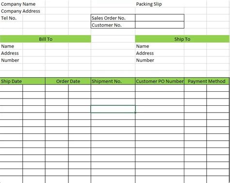 packing list excel template free