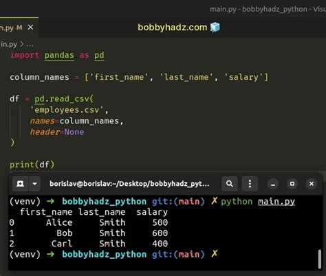 pandas read csv file column names
